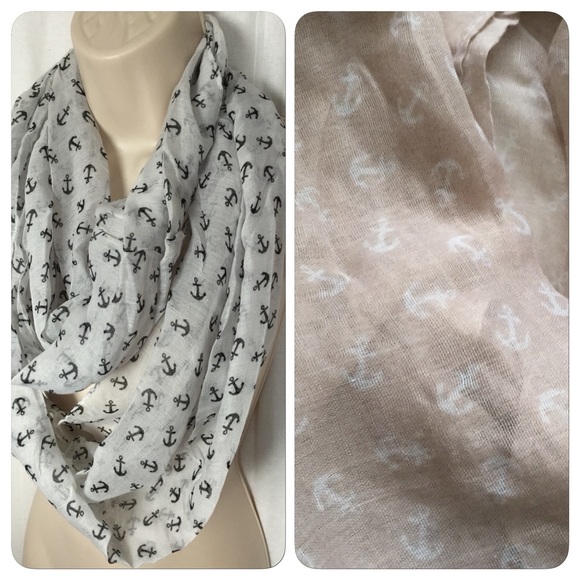 New Beige and White Anchor Infinity Scarf - Picture 1 of 6
